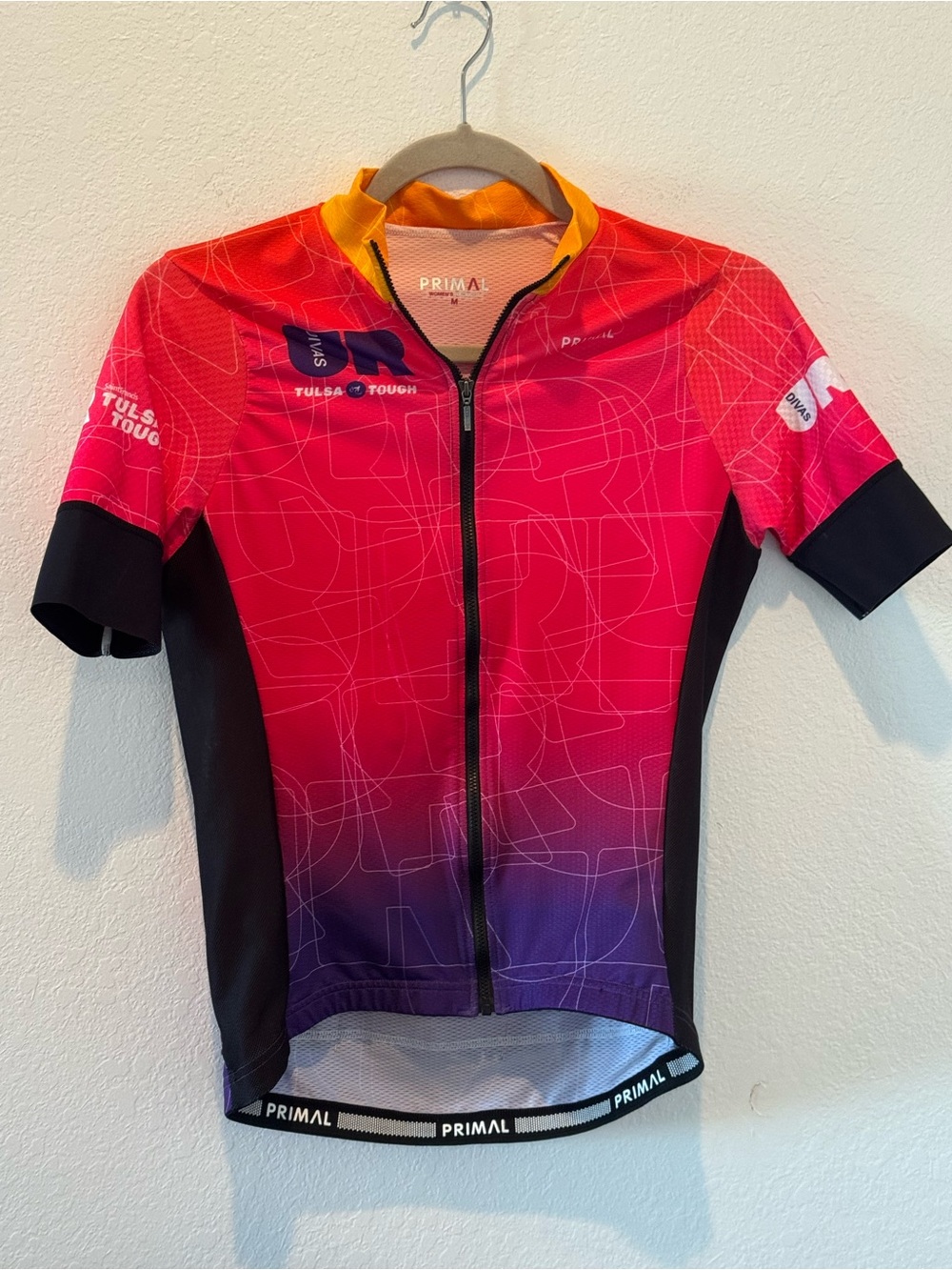 Women’s Primal Gradient Red to Purple Short Sleeve Tulsa Tough Cycling Jersey